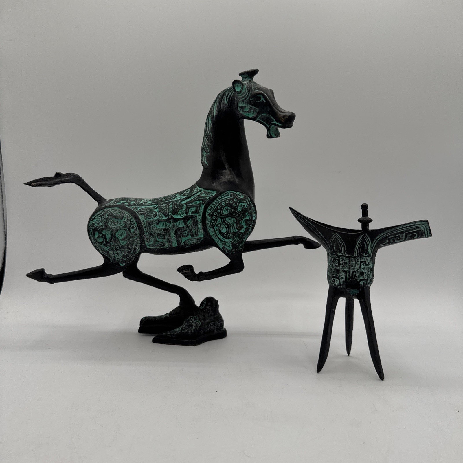 Vintage Chinese Bronze Horse Statue, Flying Horse of Gansu 9.5” Very Heavy