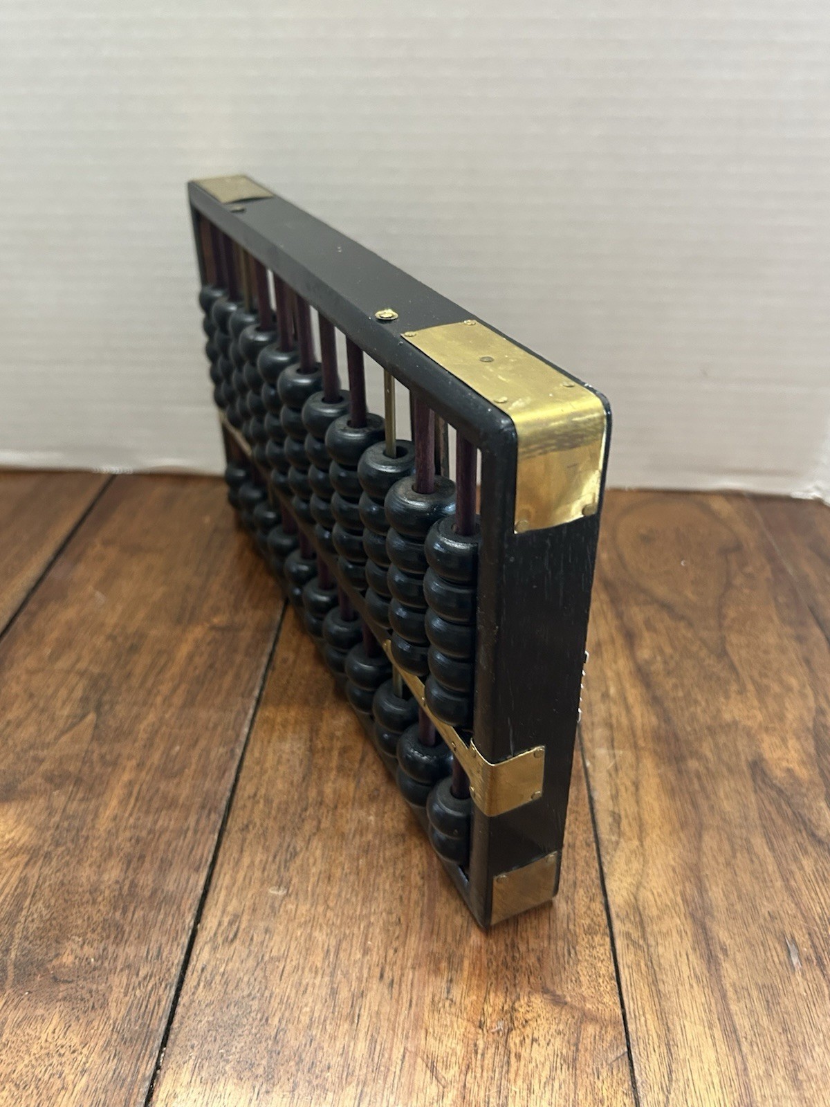 Vintage Lotus – Flower Brand ABACUS Black Painted Wood with Brass Accents 12”