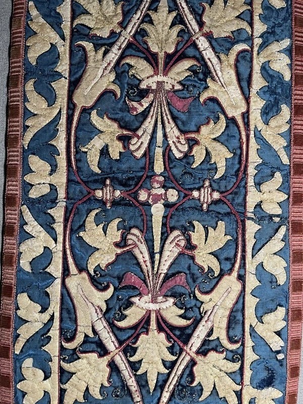 RARE VERY OLD EUROPIAN SILK EMBROIDERED AND APPLIQUED WITH ARABESQUES