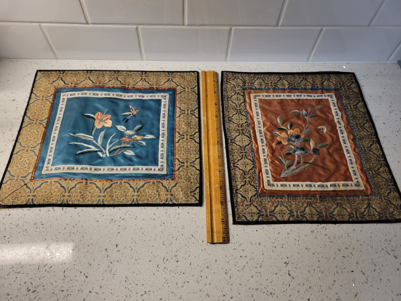 2 vintage Dun Huang Beijing silk embroidered tapestry panels with…