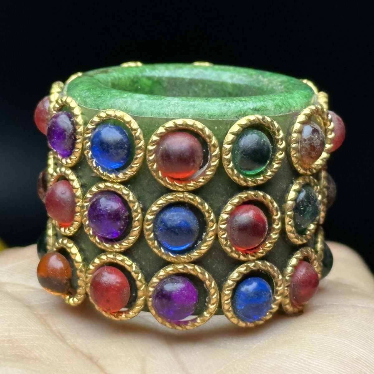 Tibetan Thumb Ring Inlaid Multi Stone Vintage Adjustable Jewelry Accessory