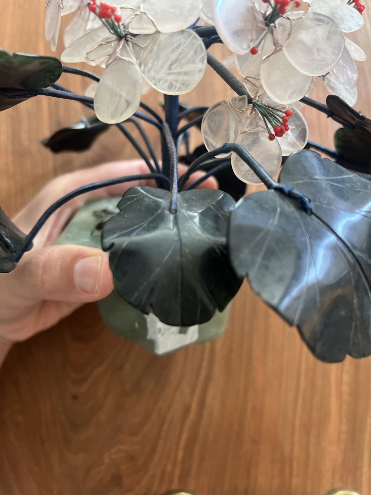 Unique VINTAGE CHINESE JADE STONE FLOWER TREE 7.5” Hand carved Tree
