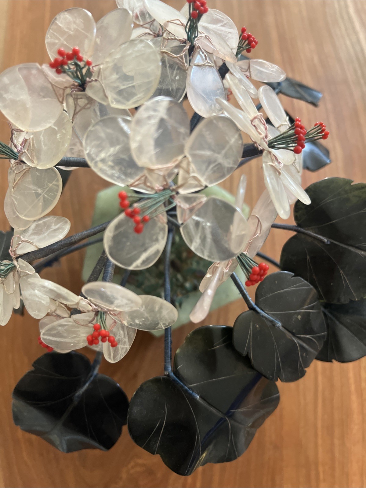 Unique VINTAGE CHINESE JADE STONE FLOWER TREE 7.5” Hand carved Tree