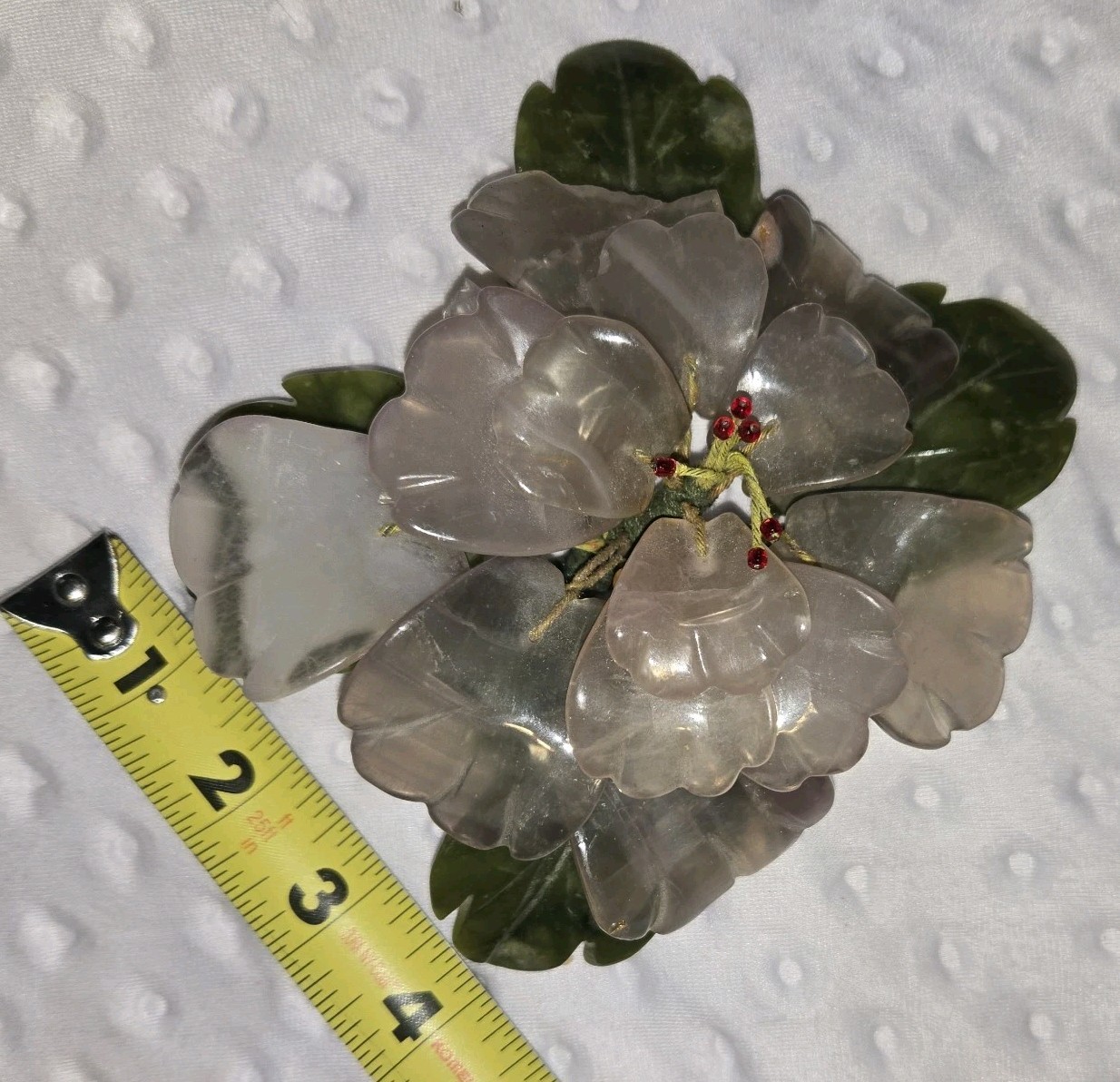 Vintage Oriental Carved Jade & Amethyst Stone Flower