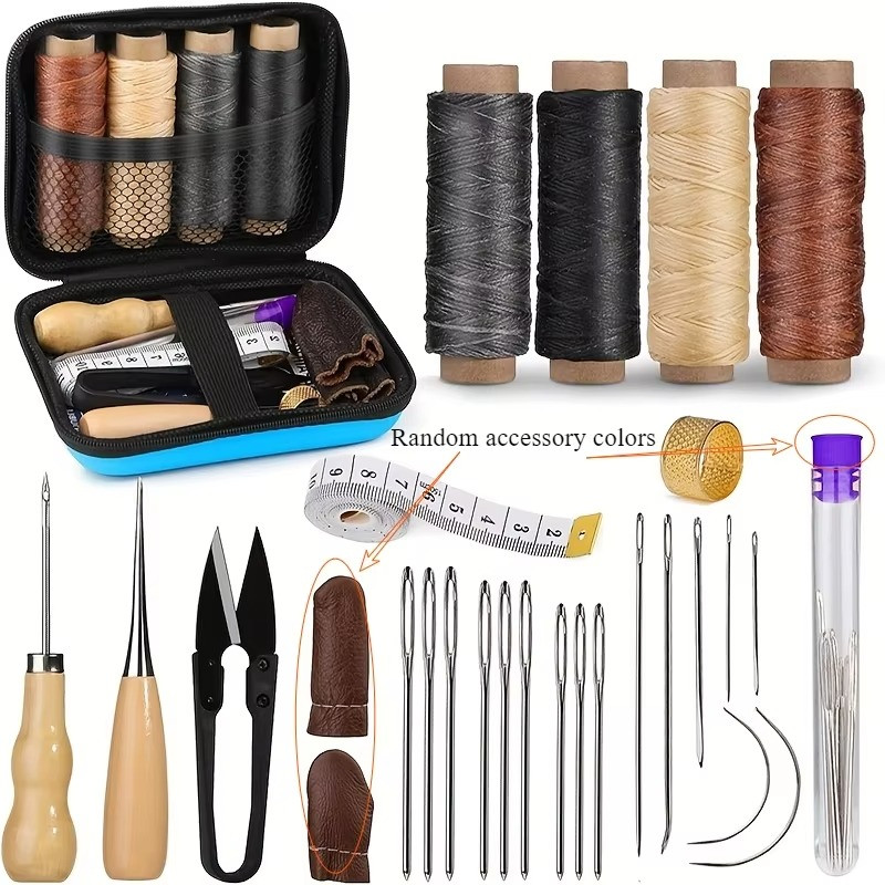 Leather Waxed Thread Stitching Needles Awl Hand Tools Kit for DIY Sewing Craft