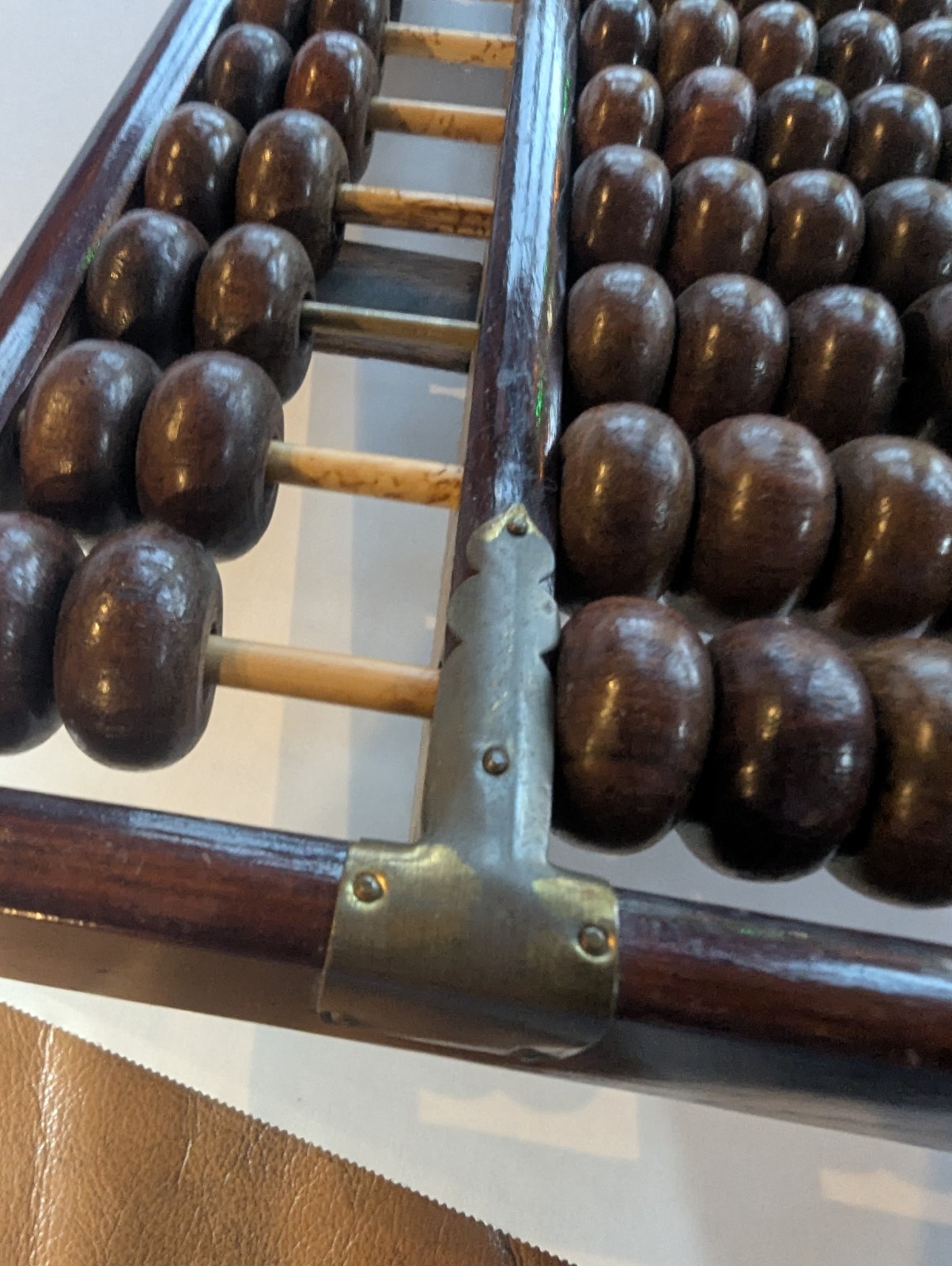Antique Chinese Abacus Suanpan 13 Rod Republic Era Hardwood Brass Merchant Tool