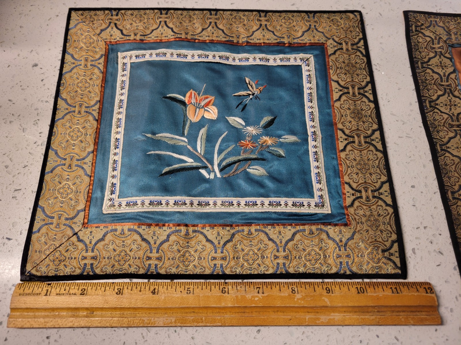 2 vintage Dun Huang Beijing silk embroidered tapestry panels with…