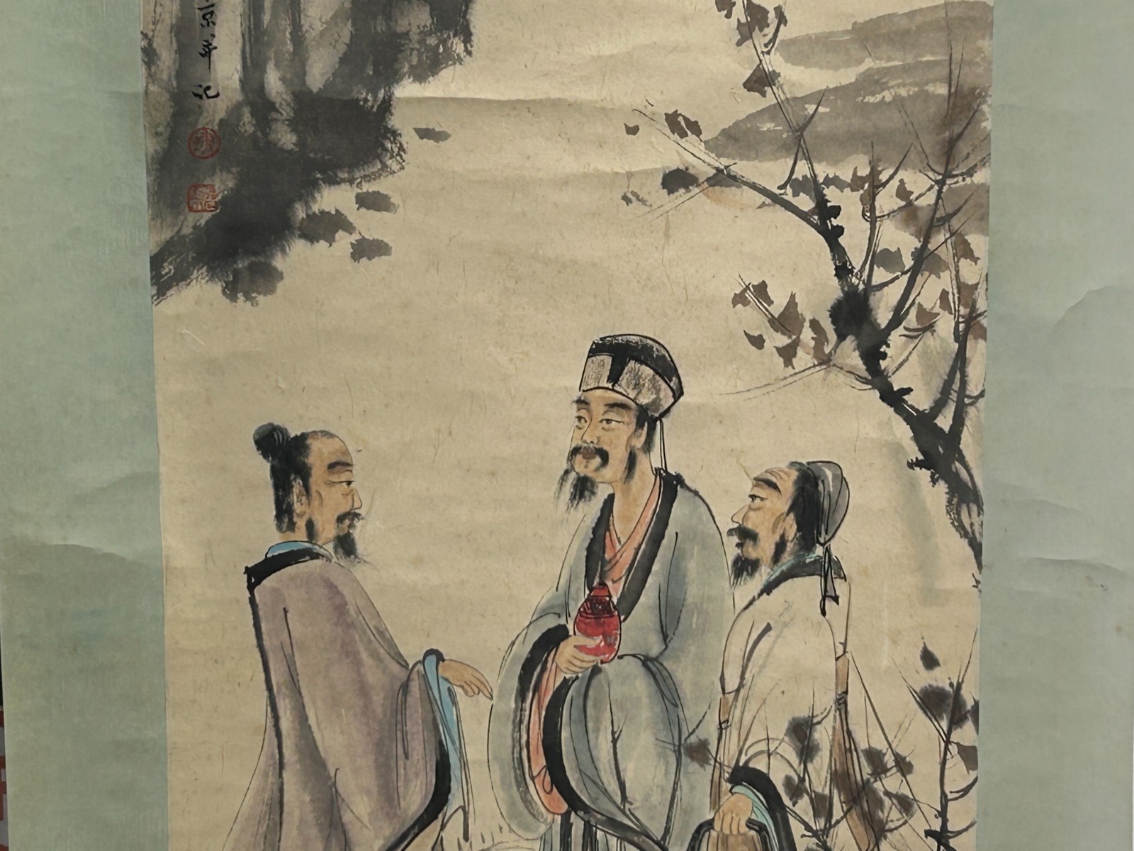 Oriental 3 Scholars Ink Brush Color Scroll Painting Wall Art ws4782