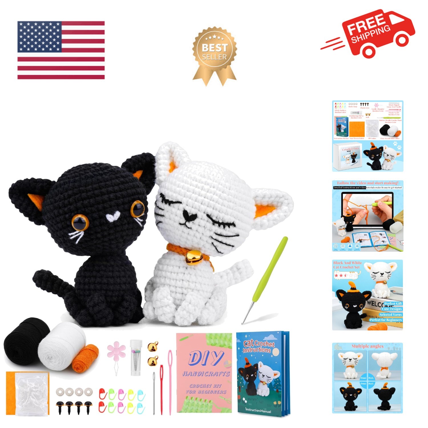 Crochet Kit for Beginners, Crochet Animal Kit, 2PCS Cat Starters Crochet Kits…