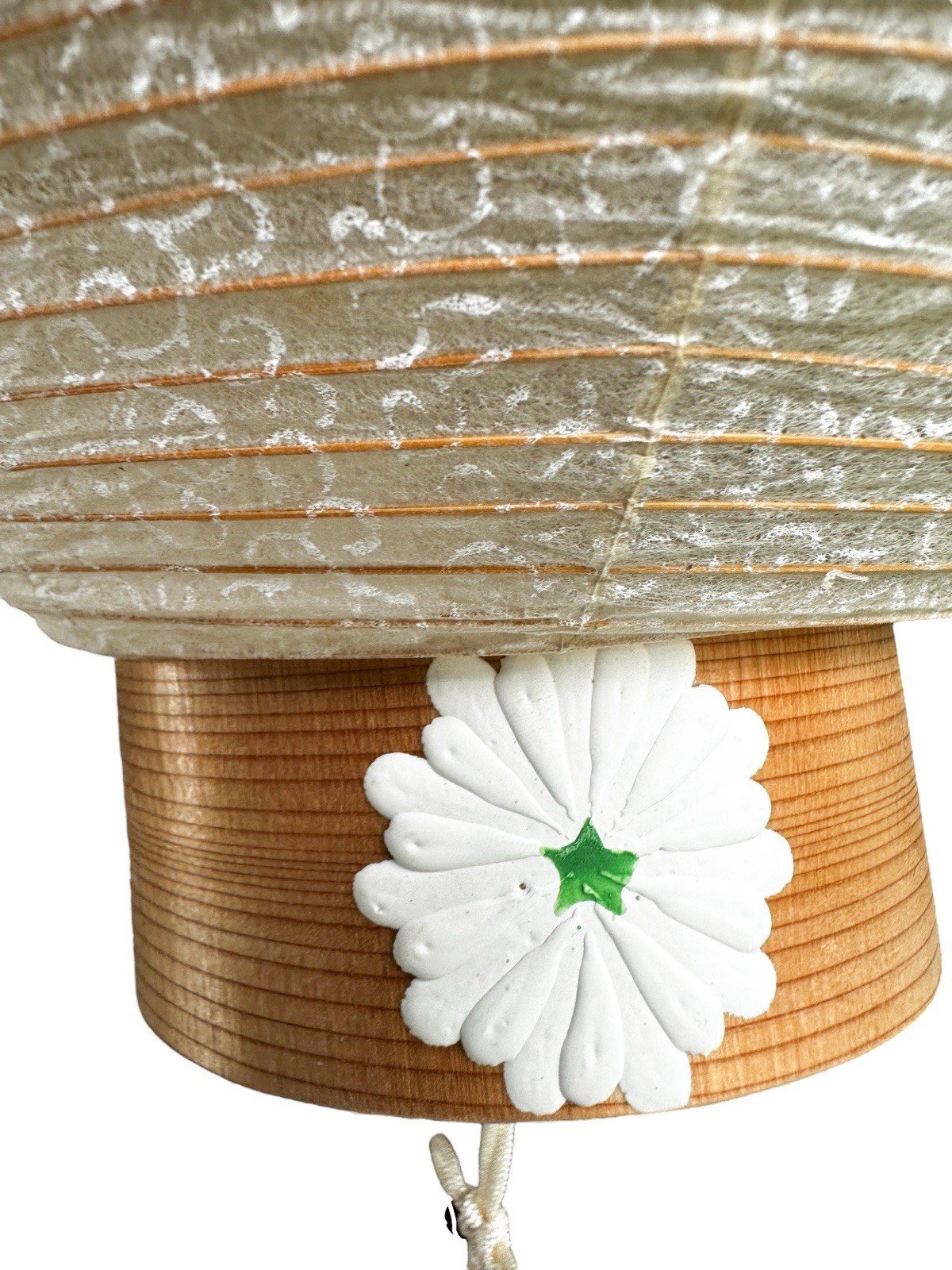 Vintage Chinese Paper Lantern White Daisy Floral Tassels Large Neutral
