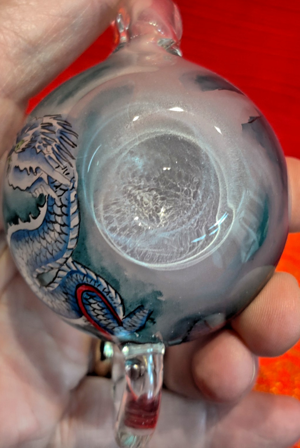 VTG Asian Glass Teapot Mini Reverse Painted Dragons Tea Pot Gift Box Small