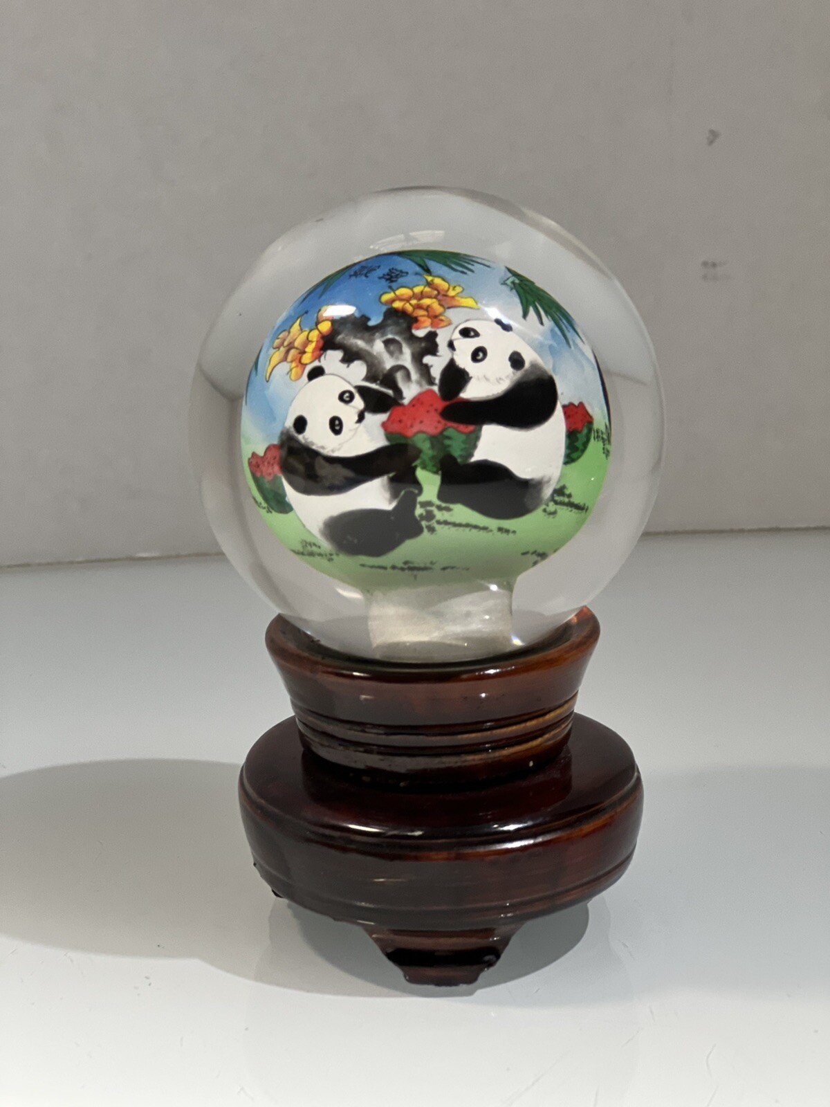 Panda Bear Family Crystal Globe, Hand Painted