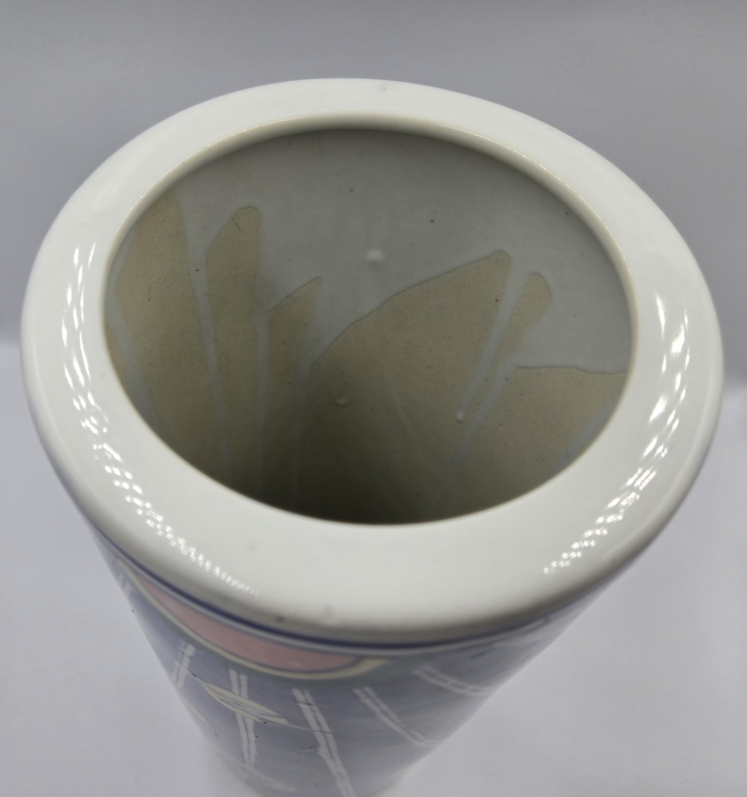 Chinese Chinoiserie Vase with Abstract Geometric Motifs Hand Painted 14 In Ht