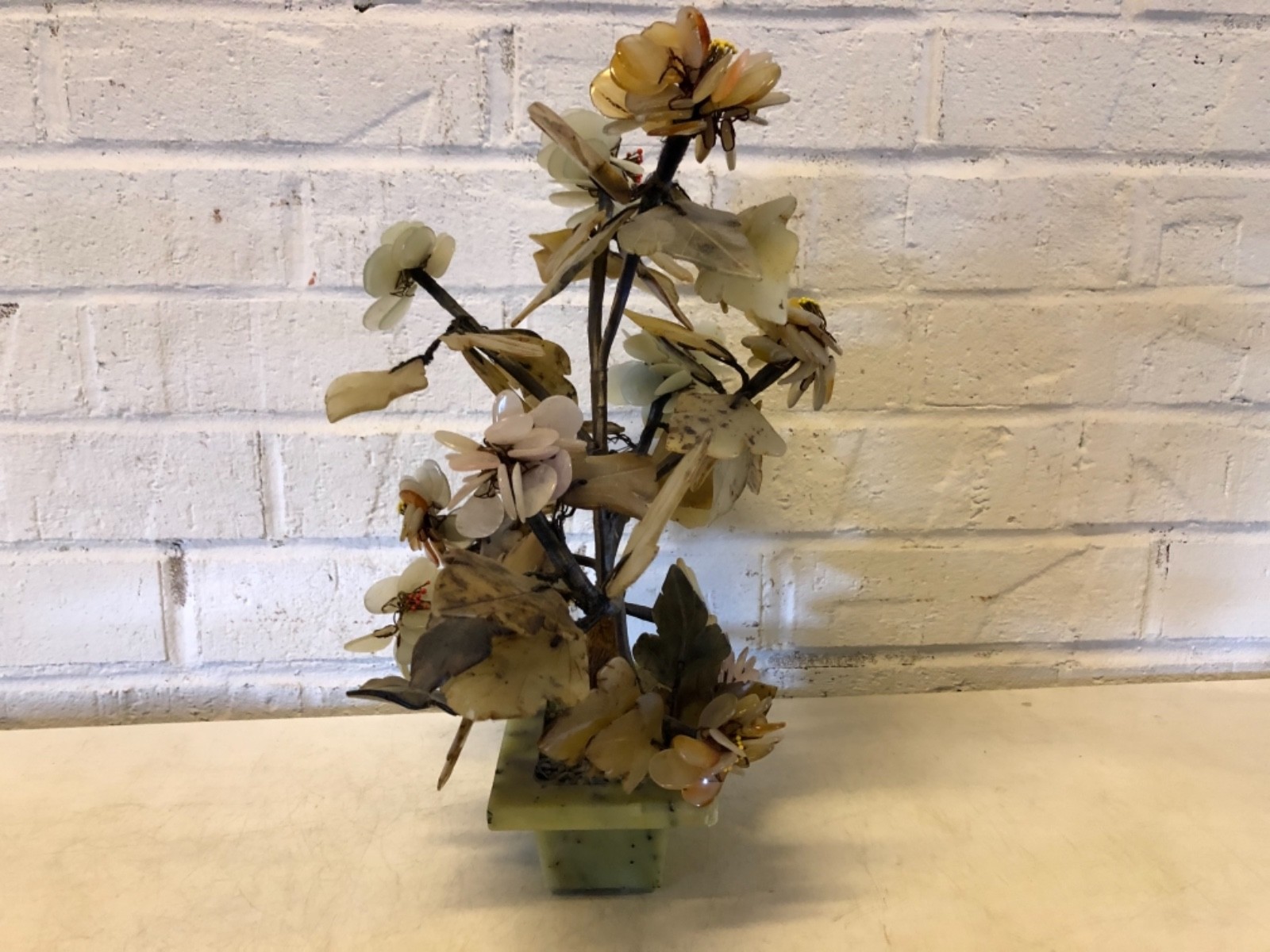 Vintage Asian Chinese Jade Mineral Multicolored Bonsai Tree with Base