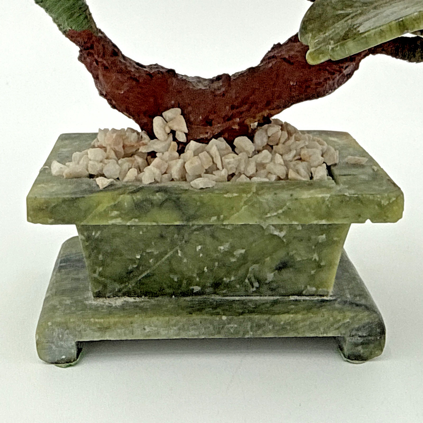 Vintage Chinese Jade Quartz Bonsai Tree Floral In Celadon Pot Carved Flower Tree