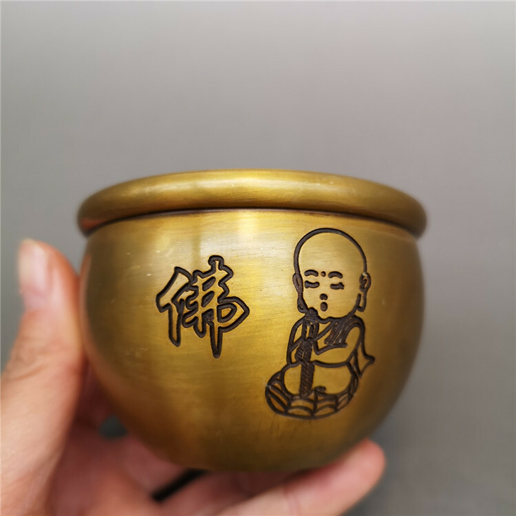 China Collectible Brass Copper Cylinder Ornaments Boy Buddha Jar Water Tank