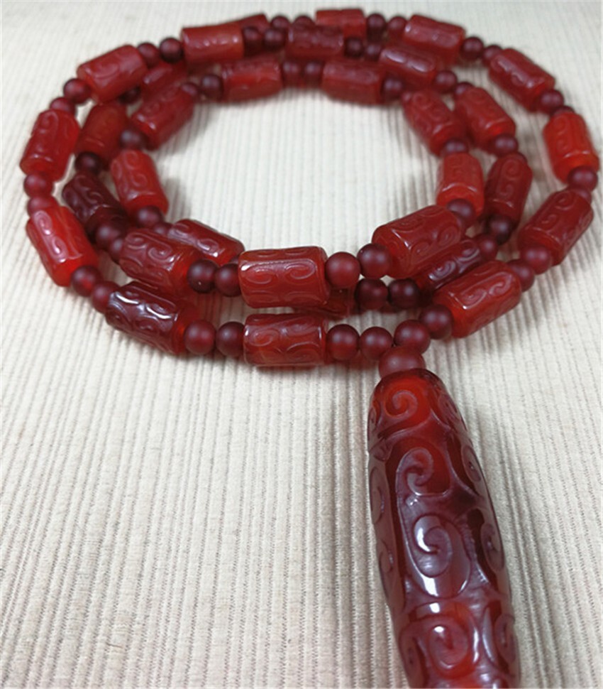 8X12MM Old Tibetan Dzi Bead Agate Amulet Necklace Blessed By Tibetan Lama 28″