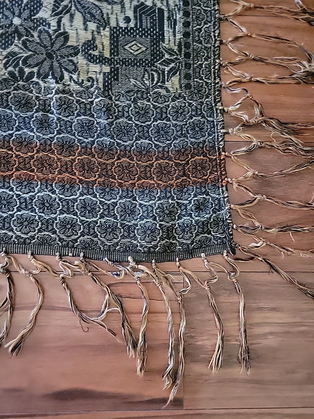 Vintage Asian Brocade Floral Silk Tapestry Bedcover Fringe Double Sided