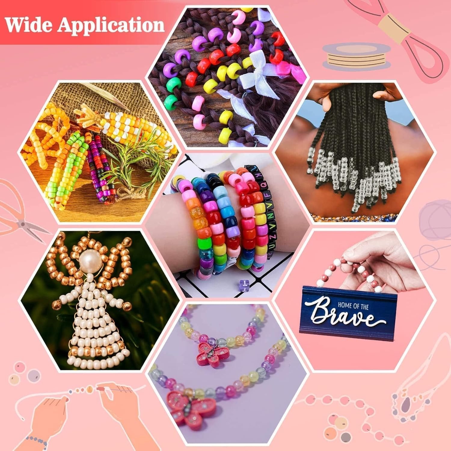 Sukh 1000+ Pcs Pony Beads Bulk 6x9mm Crystal White Plastic Beads for Bracelet DI