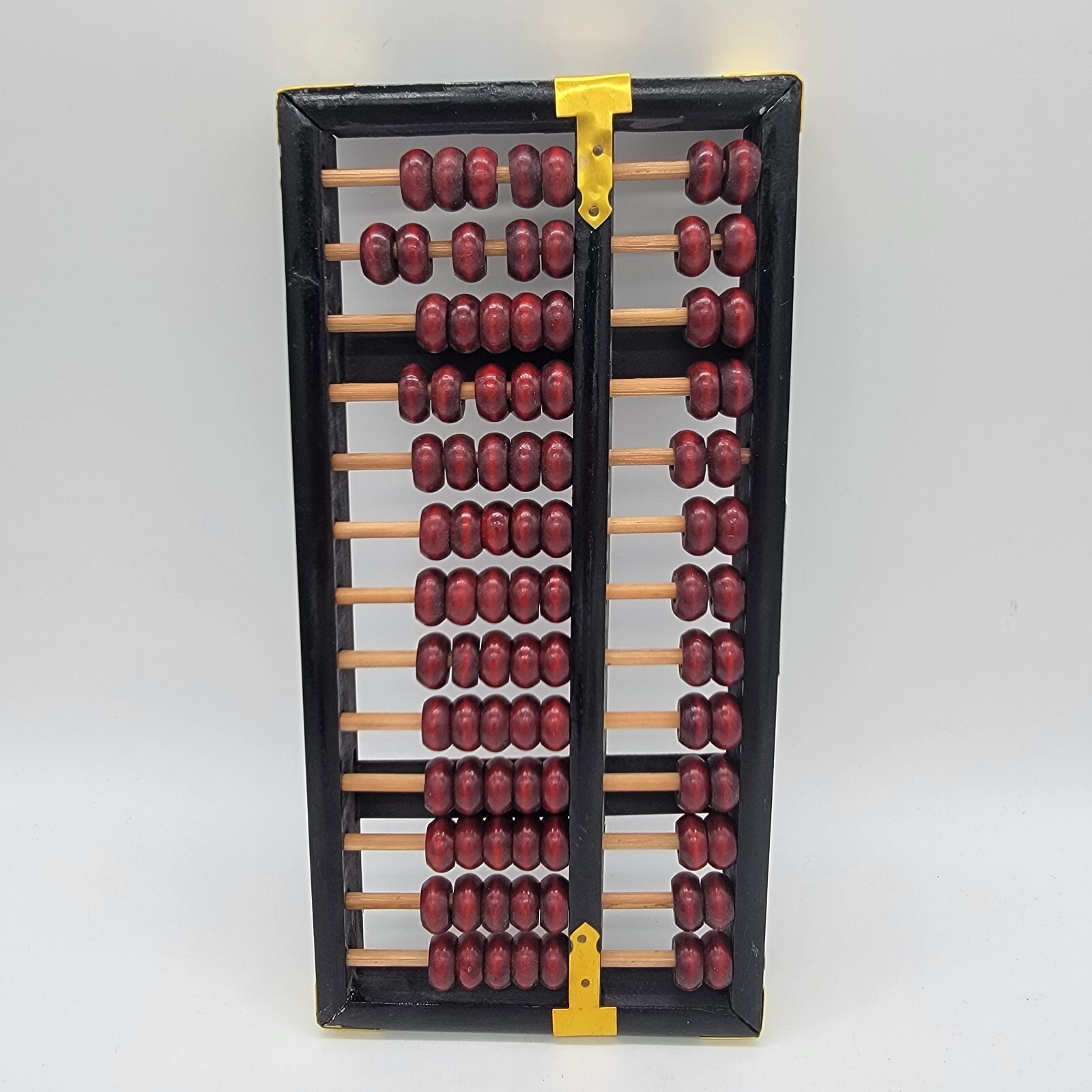 Abacus Xing Yuan Brand Black Lacquer Red Beads Brass Accents
