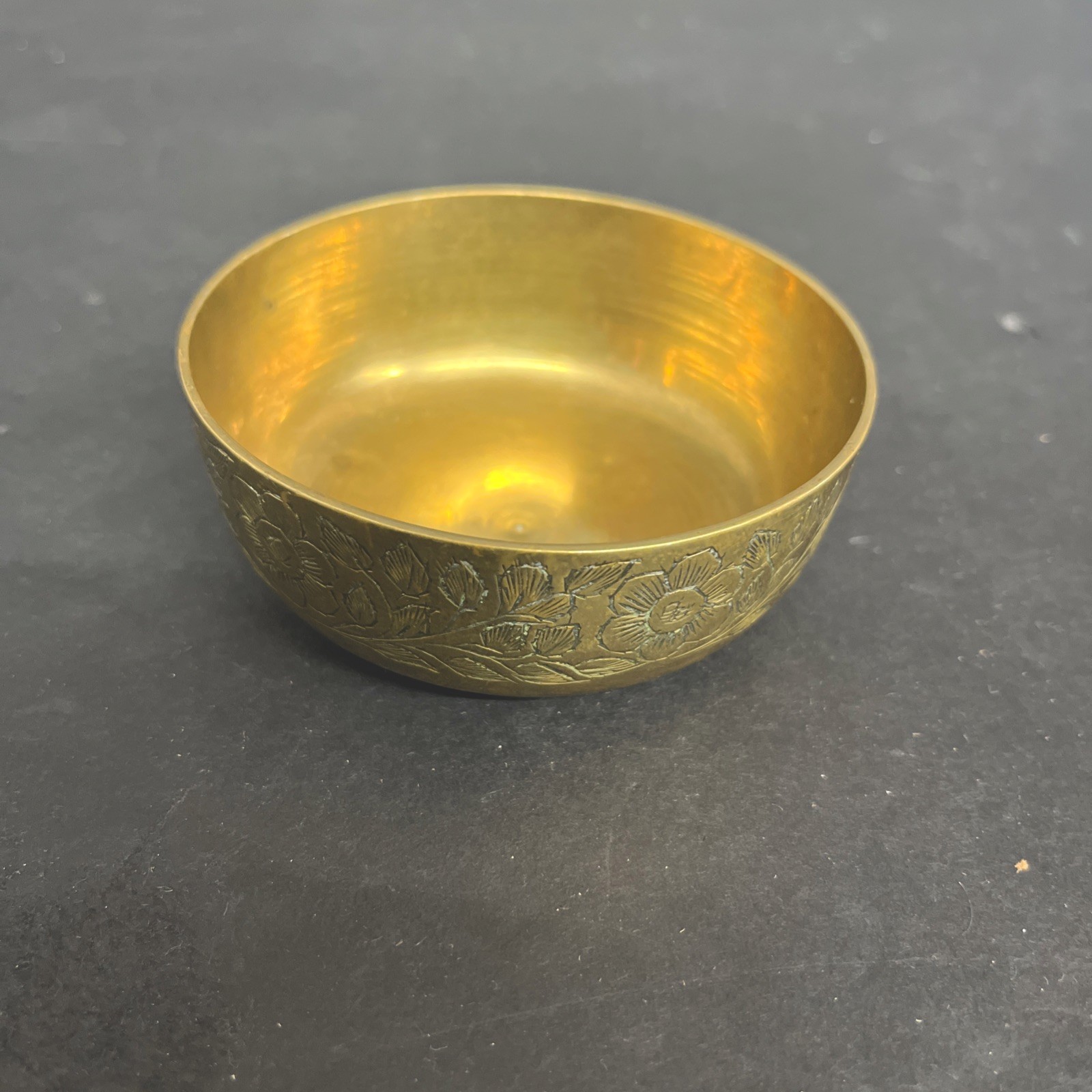 Chinese Bronze Dragon Bowl with Carvings- 3.5 inch width
