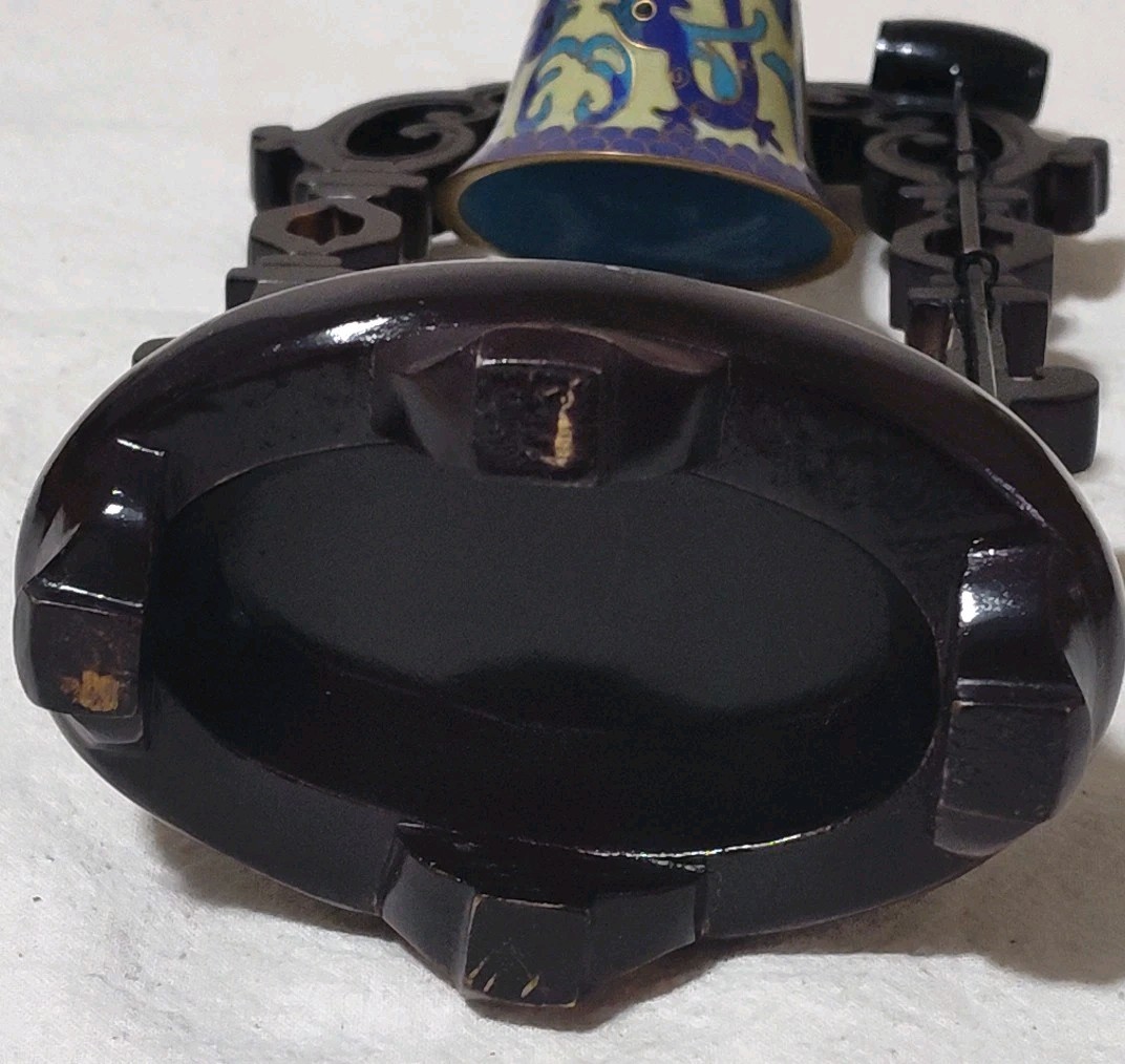 Chinese Enamel Cloisonne Dragon Bell Hanging on Wood Stand B12