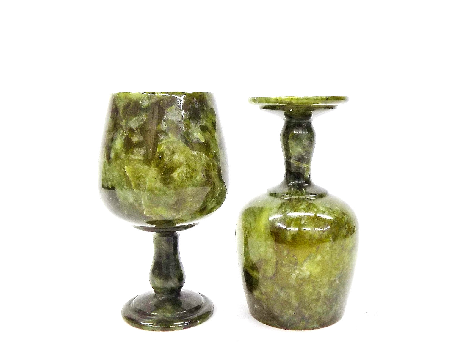 A Fine Quality Pair of Antique Chinese Carved Translucent Spinach Jade Cordials