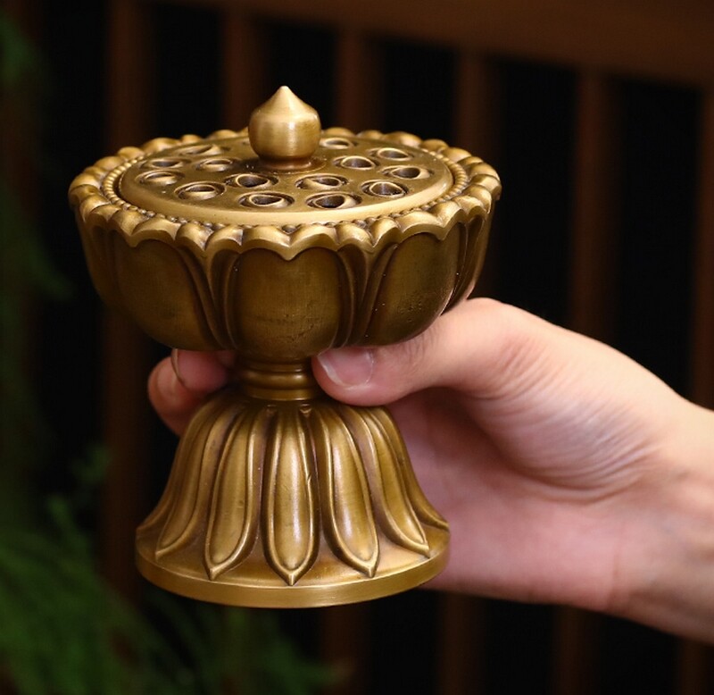 Brass Lotus Lamp Incense Coil Burner Statue Home Zen Decor