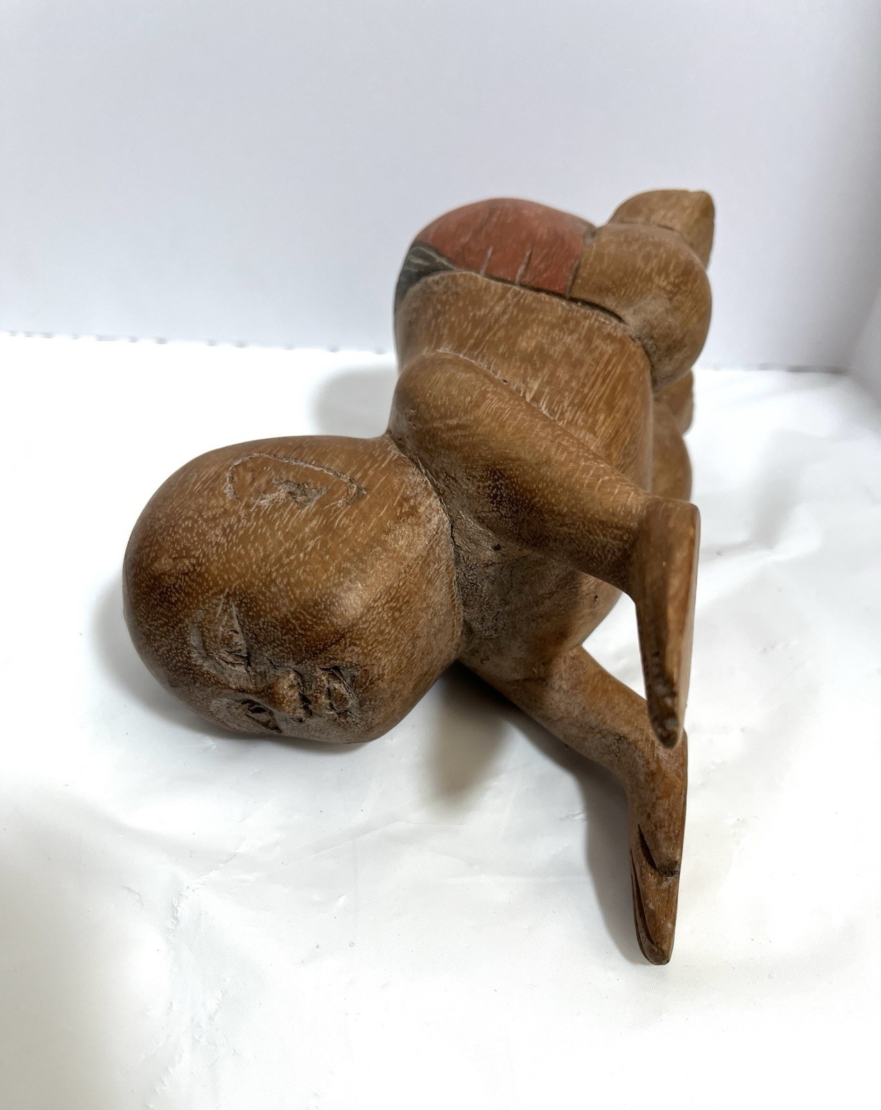 Asian Oriental Chinese Opium Pillow Wood Handcarved Vtg Figure Beautiful Relax