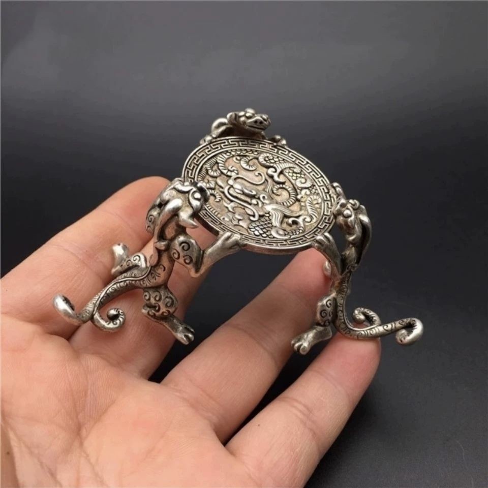 White Copper Chi-Long Pixiu Candlestick Antique Bronze Oil Lamp Ornament