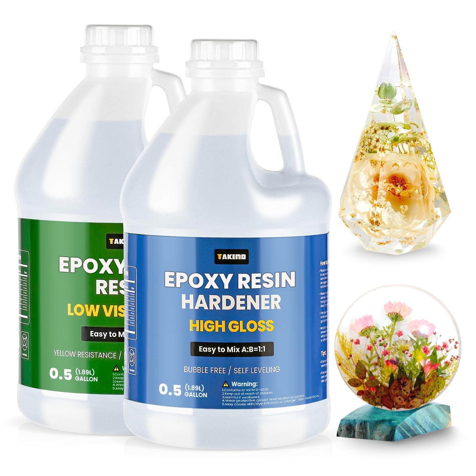 1 Gallon Crystal Clear Epoxy Resin Kit, Bubble Free Self-Leveling Resin for A…