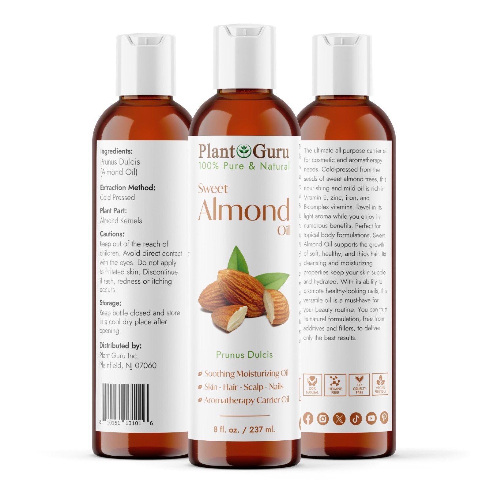 Sweet Almond Oil 8 oz 100% Pure Natural Carrier For Skin, Face, Hair and Massage