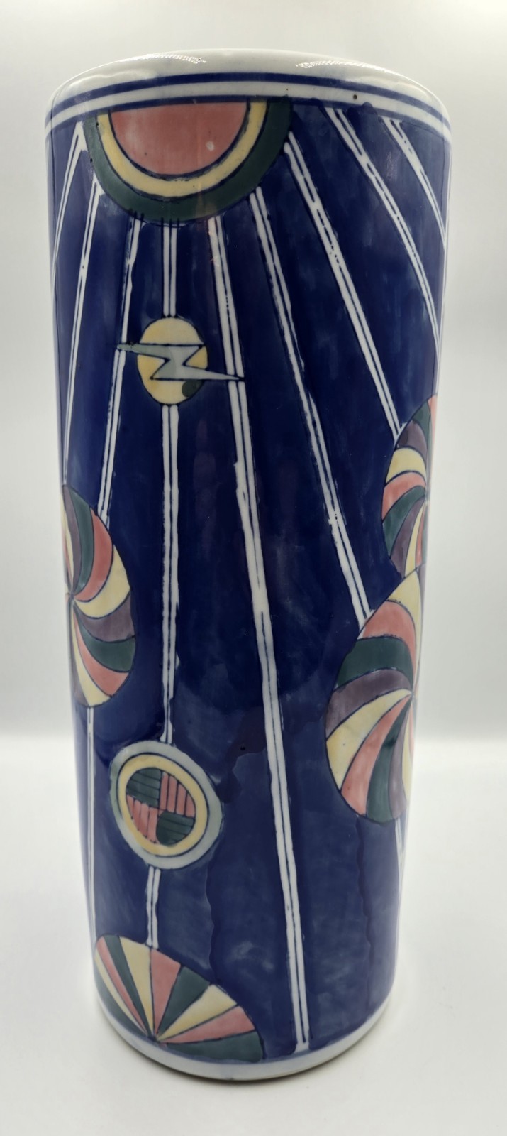 Chinese Chinoiserie Vase with Abstract Geometric Motifs Hand Painted 14 In Ht