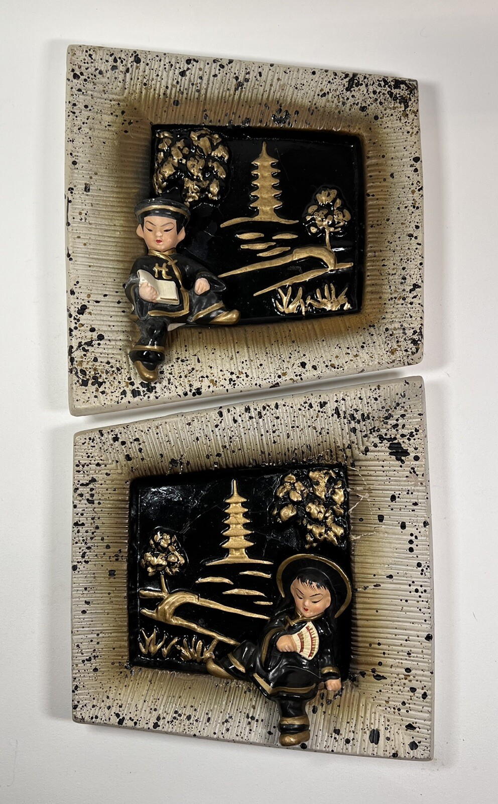 1950’s Chinese Wall Hanging Decorative figures Children In GARDEN