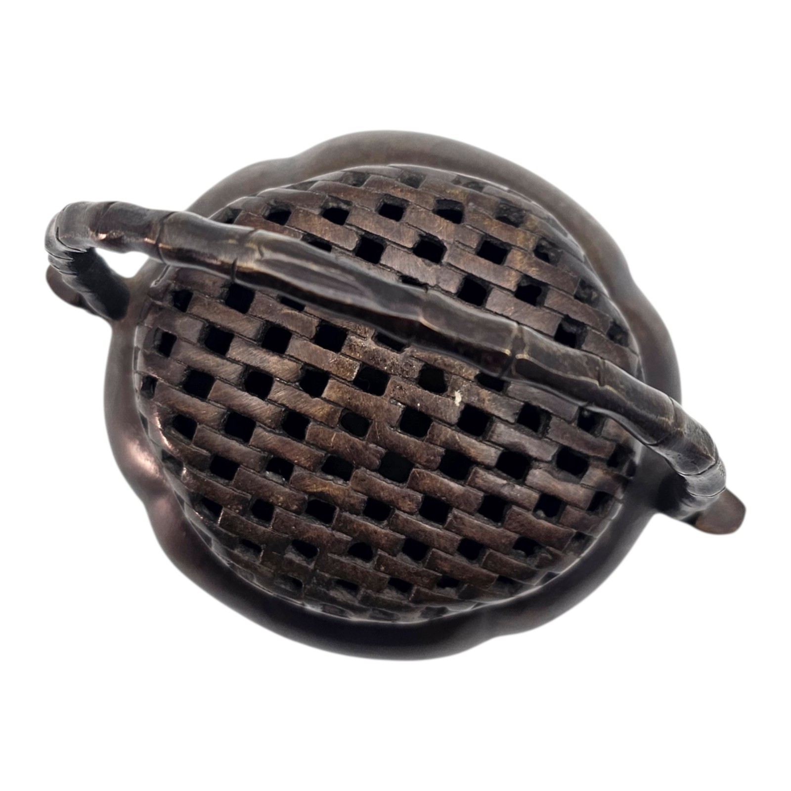 Chinese Bronze Xuande Mark Incense Burner Xianglu Hand Censer Bamboo Handle 4″