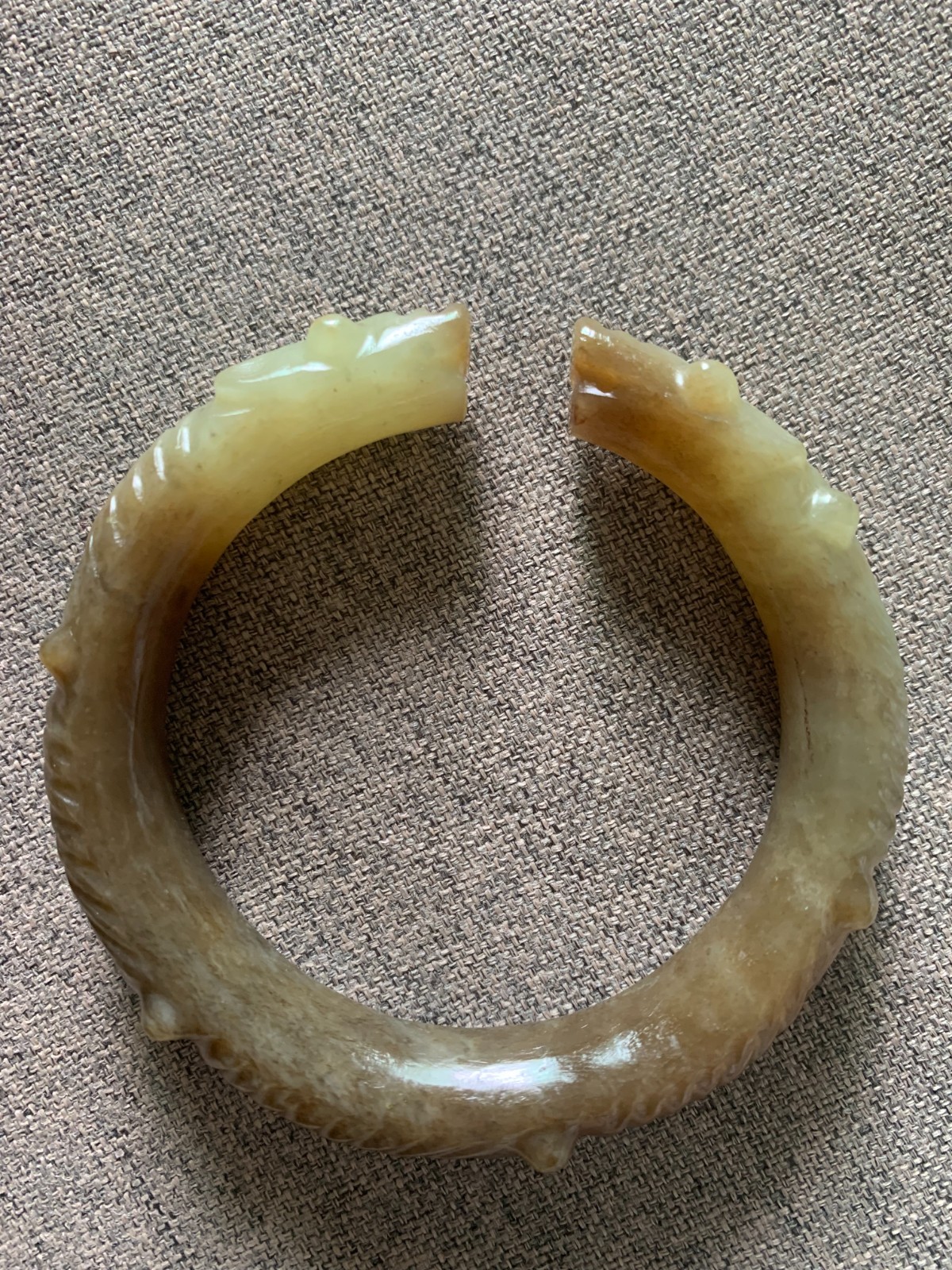 Wonderful Pure Chinese Natural HeTian Old Jade Hand Carved *2Dragons* Bangle