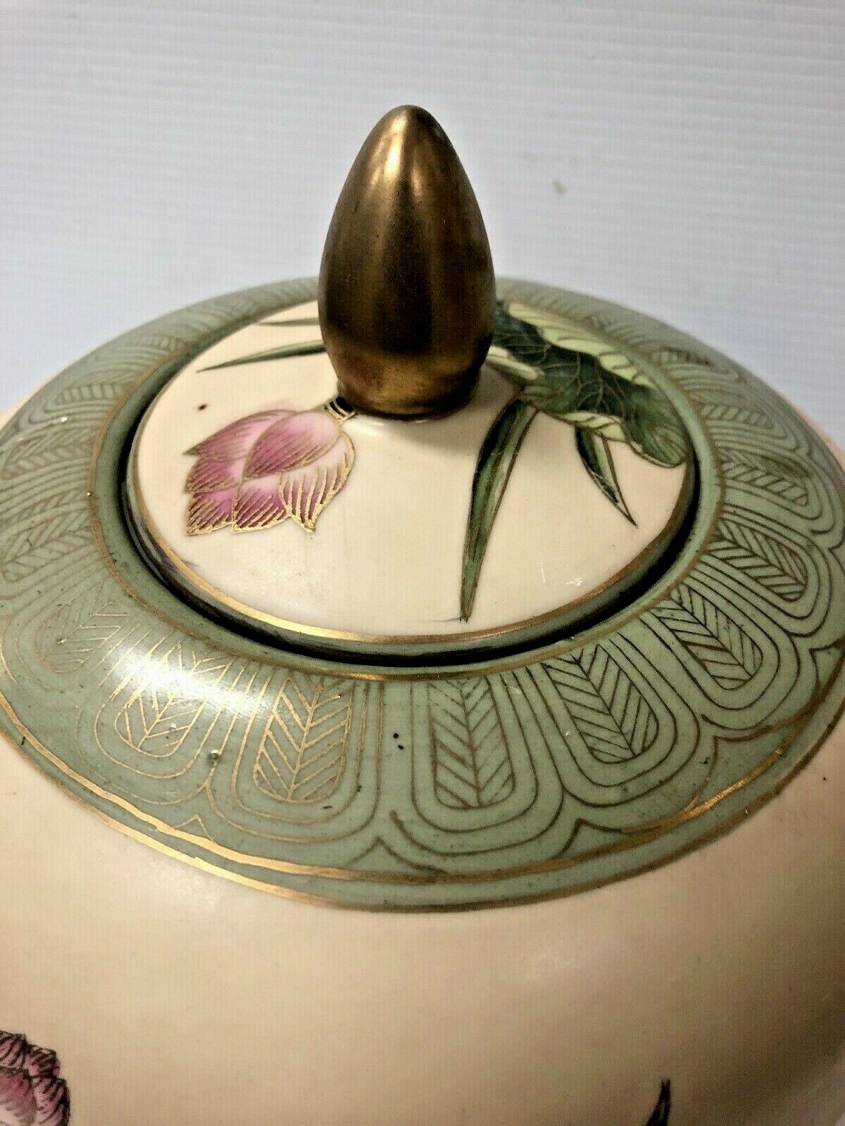 Chinese Hand Painted Porcelain Covered Jar Height 14 1/2”