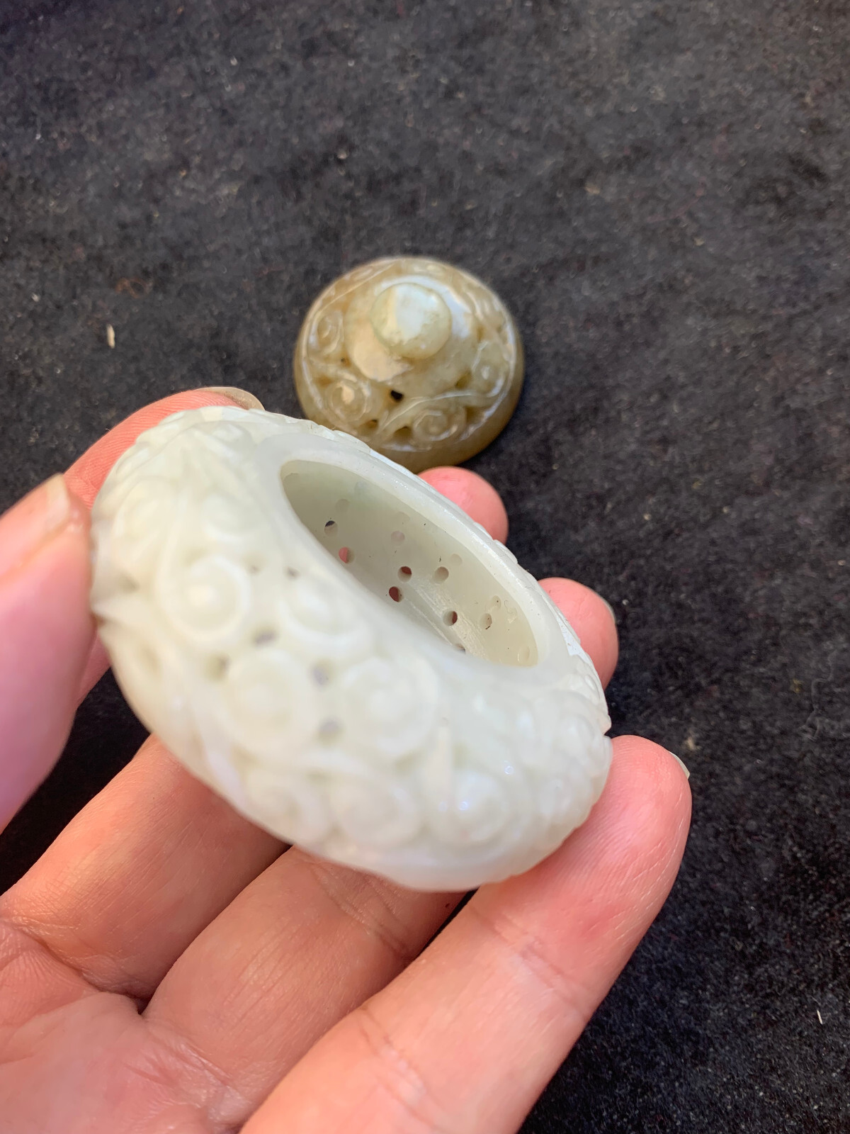 Wonderful Chinese HeTian White Jade Hand Made Hollowing Little Incense Burner