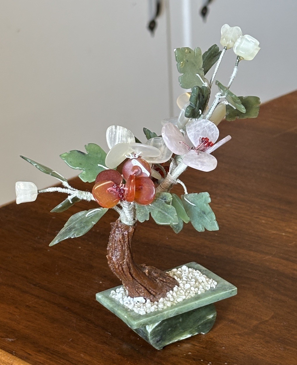 Vintage Oriental Multi Colored Flowers Gem Bonsai Tree