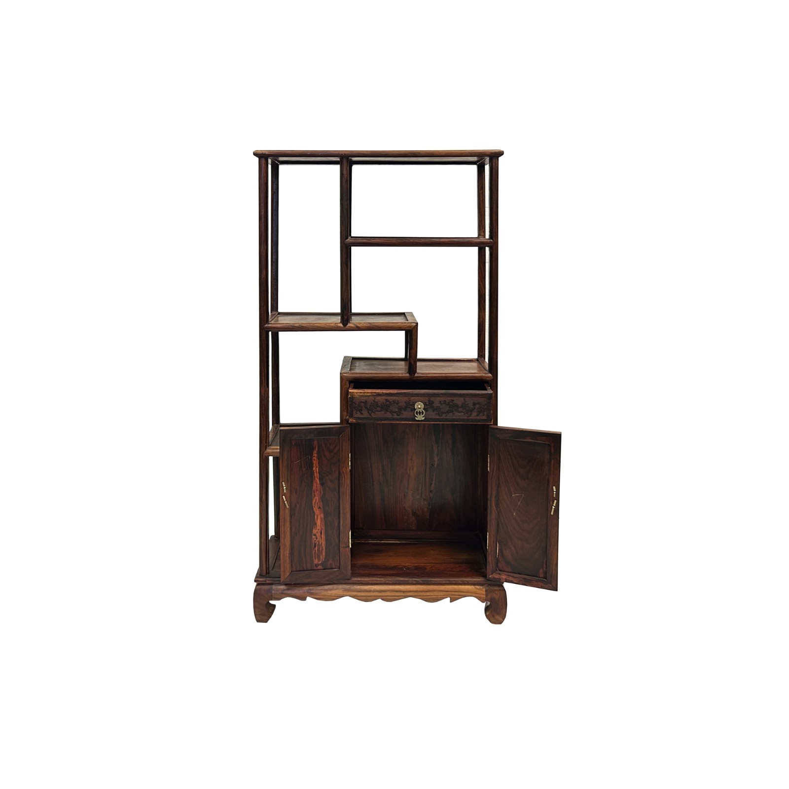 Chinese Brown Rosewood Rectangular Small Curio Display Stand GB336