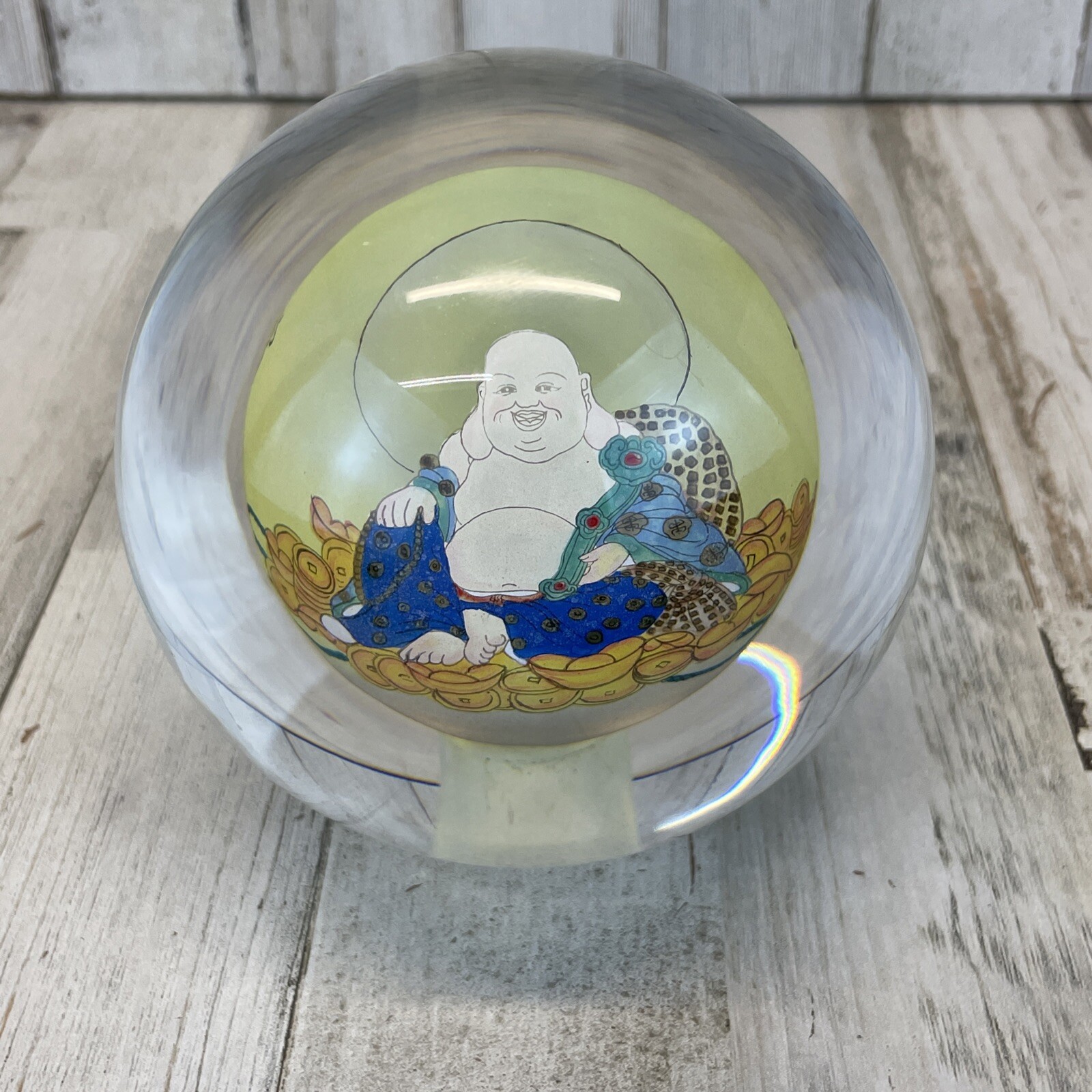 Chinese Hand Painted Reverse Art Glass Globe Happy Buddha Wealth Auspicious
