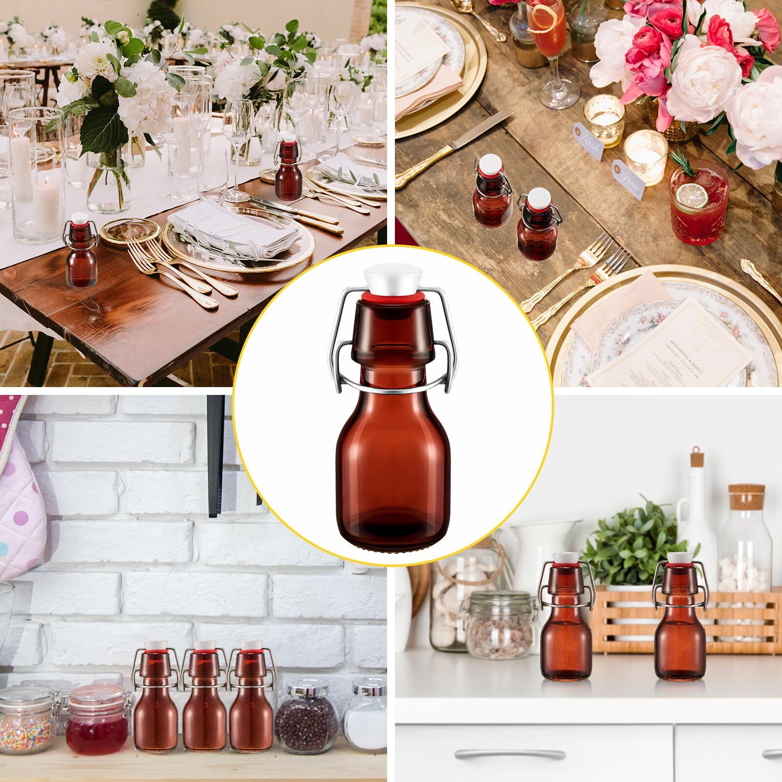 24 Pcs Amber Mini Glass Bottle With Swing Top Decorative Mini Olive Oil Bottles