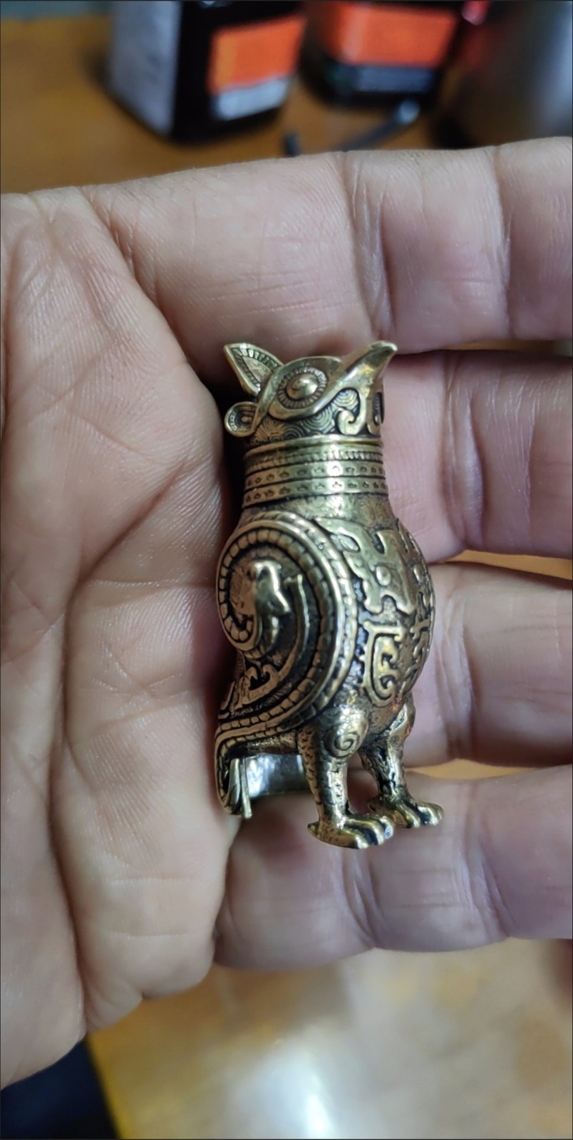 Brass Fu Hao Owl Zun 5.2cm Antique Craft Desktop Ornament Copper Art