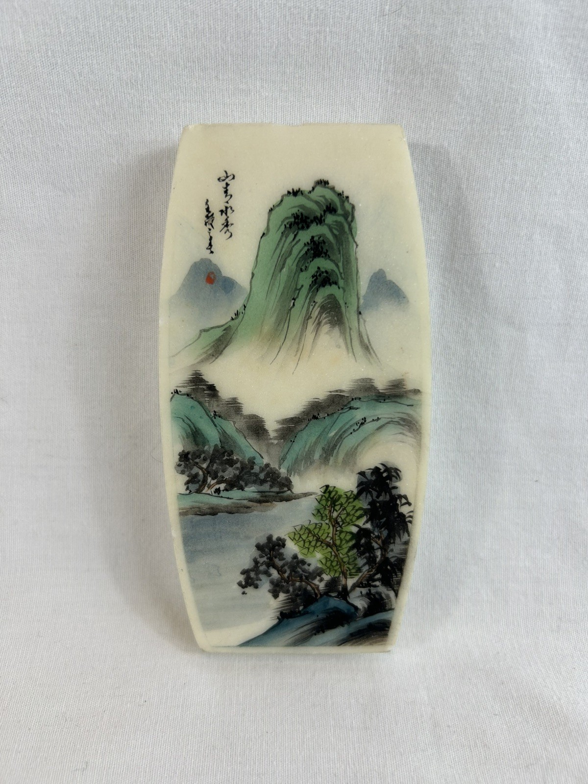 Mini Chinese Japanese Asian Oriental Hand Painted Scenic Marble Paperweight