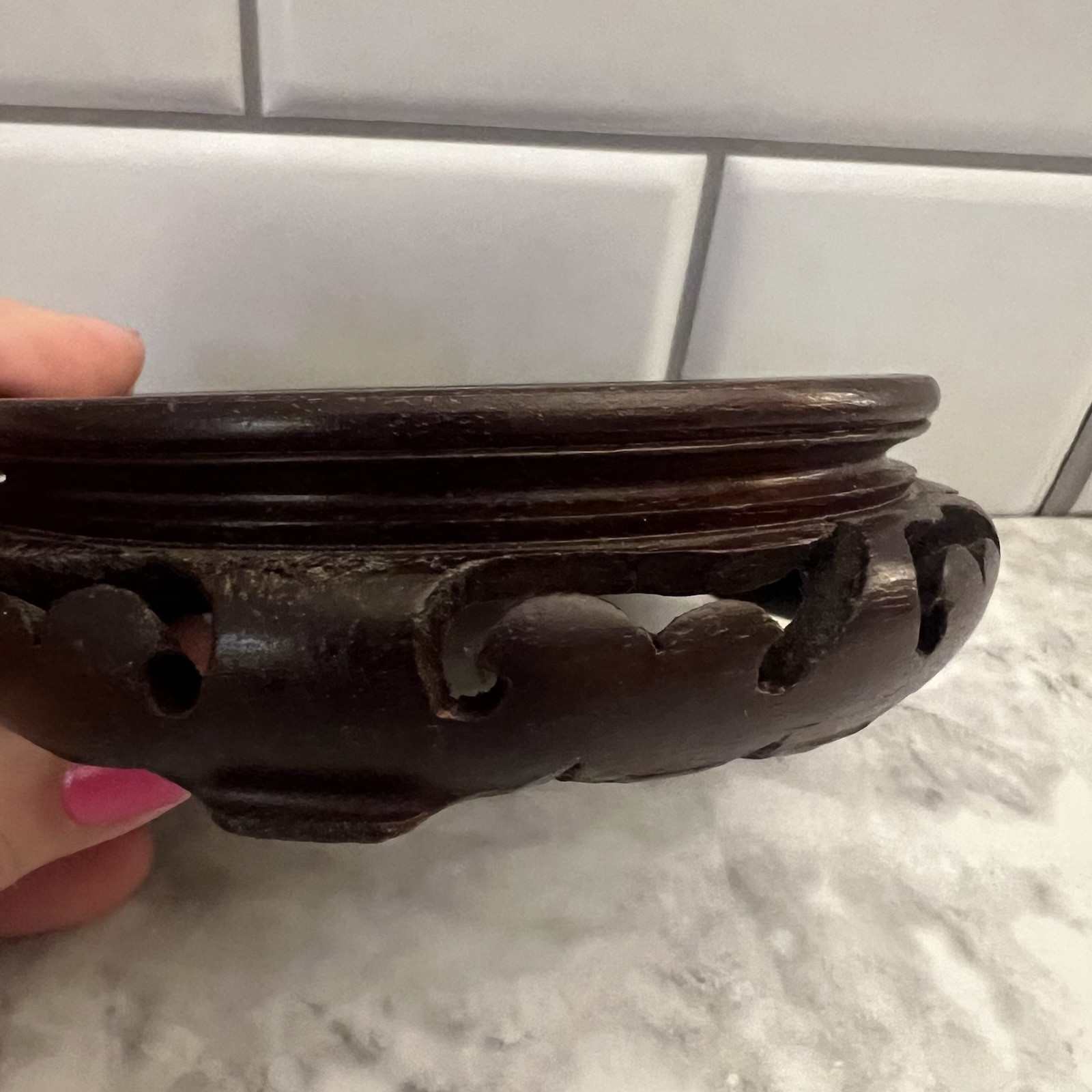 Vintage Pier 1 Imports Carved Wood Display Stand | Hong Kong | Vase Pedestal