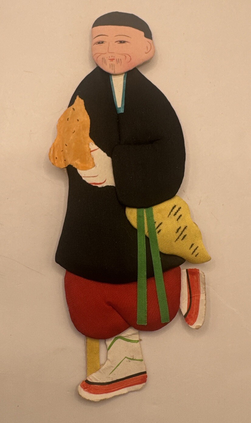 5” Asian/Oriental Paper Doll. Paper Back W/ Silk Clothes. Handmade Marked 1983