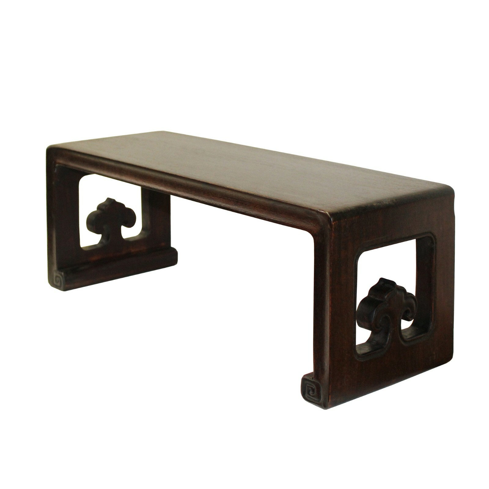 Brown Rosewood Oriental Ru Yi Carving Rectangular Display Table Stand cs5590