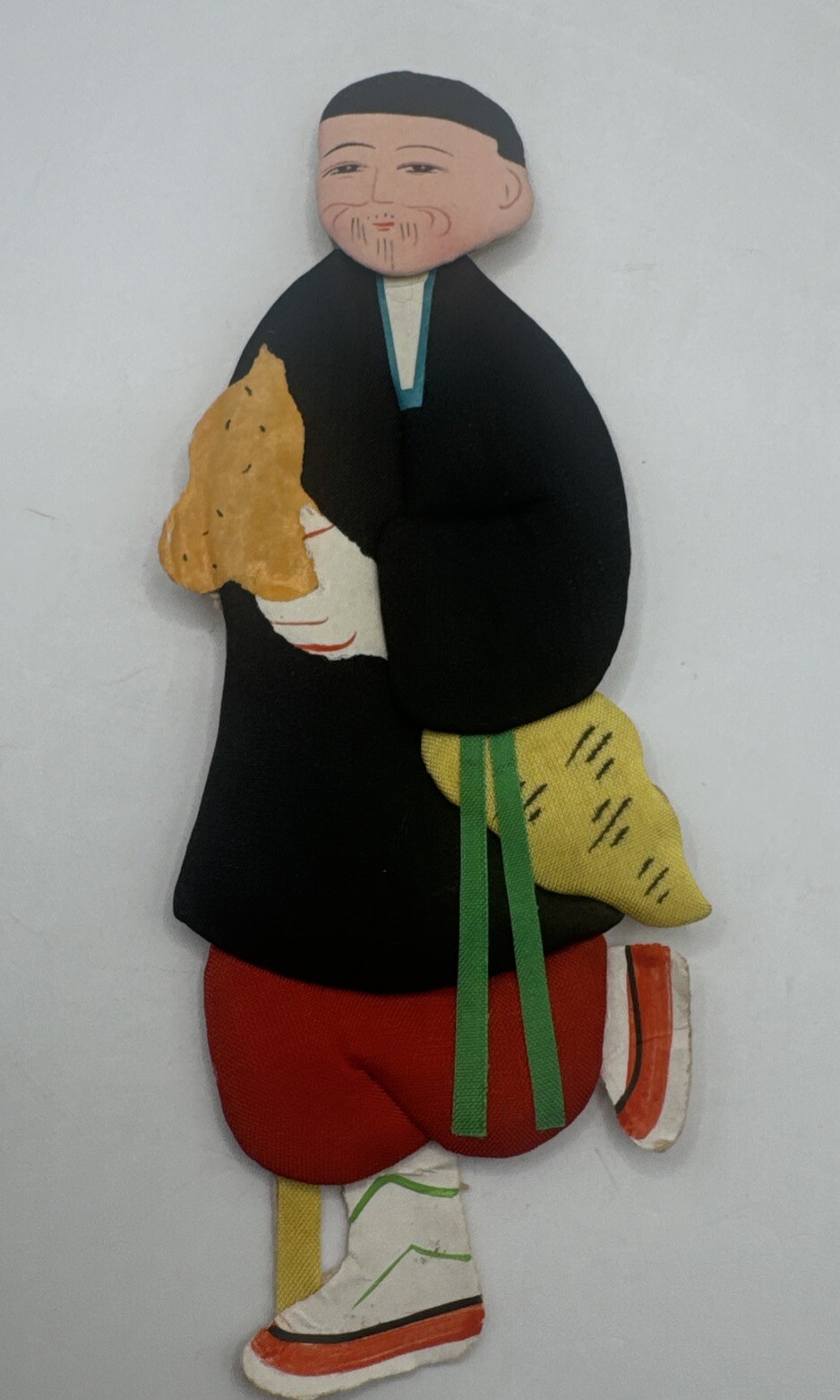 5” Asian/Oriental Paper Doll. Paper Back W/ Silk Clothes. Handmade Marked 1983