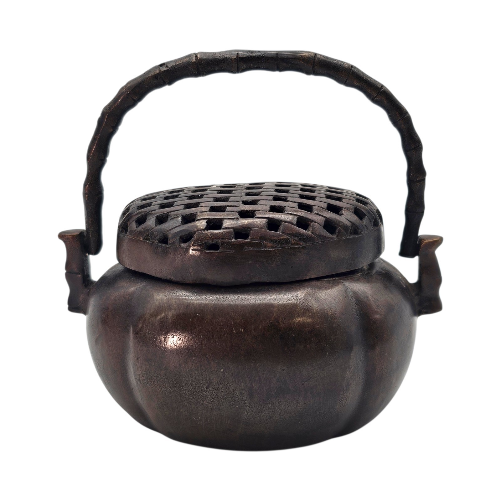 Chinese Bronze Xuande Mark Incense Burner Xianglu Hand Censer Bamboo Handle 4″