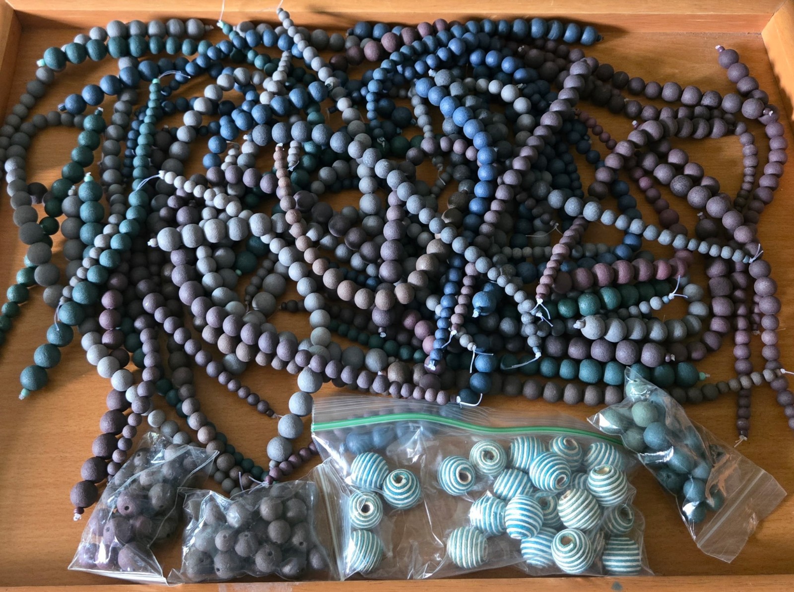 Large Lot 3lbs Strung/Loose Acrylic Blues/Grays/Greens Asst Beads Jewelry